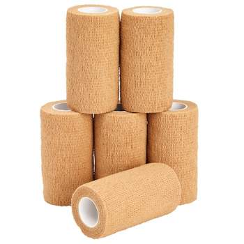 Juvale 6-Rolls Self Adhesive Bandage Wrap, Vet Tape - 4 In x 5 Yds Elastic Cohesive Wrap Tape for Injuries, Athletics (Tan)