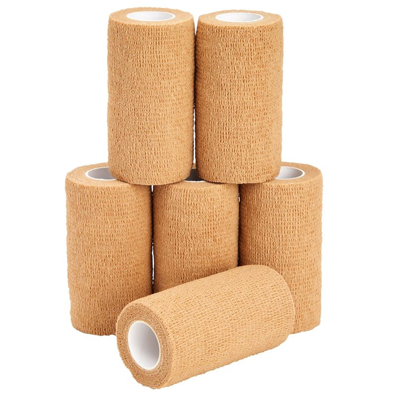 Juvale 6-Rolls Self Adhesive Bandage Wrap, Vet Tape - 4 In x 5 Yds Elastic Cohesive Wrap Tape for Injuries, Athletics (Tan), 1 of 9