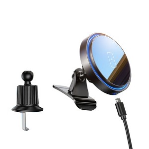 Itopfox Mag-Safe Car Mount Charger 15W Magnetic Wireless Charger for iPhone 17/16/15/14/13/12 Series, 3-in-1 Phone Holder with LED Light - 1 of 4