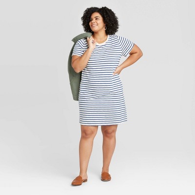 blue and white striped plus size dress