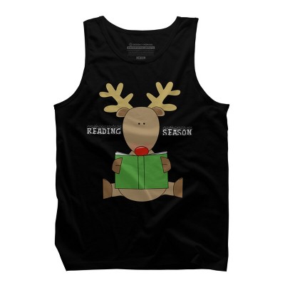 Men's Design By Humans Christmas Reading Reindeer Shirt By Galvanized Tank Top