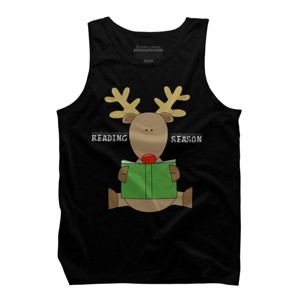 Men's Design By Humans Christmas Reading Reindeer Shirt By Galvanized Tank Top - 1 of 4