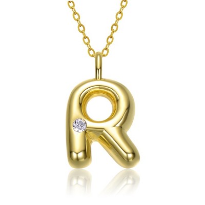 Kids' 14K gold plated necklace with white swarovski crystal initial pendant in bubble letter design