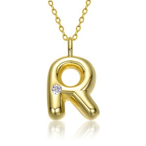 Kids' 14K gold plated necklace with white swarovski crystal initial pendant in bubble letter design - 1 of 3