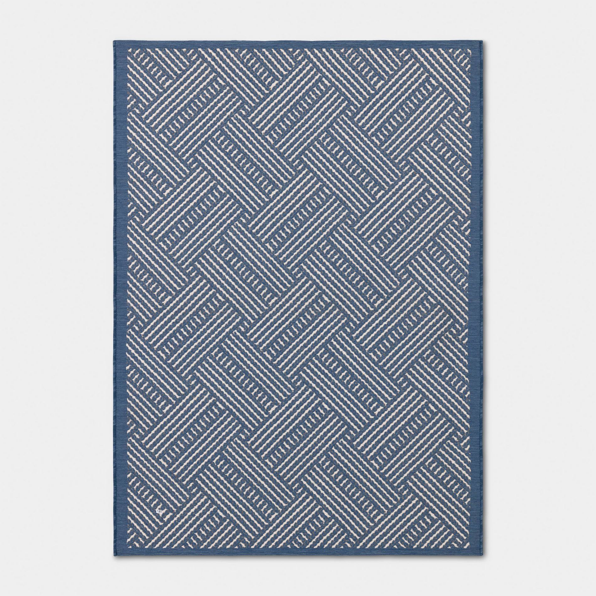 5'x7' Oversized Basket Weave Woven Outdoor Patio Area Rug Blue - Threshold™ designed with Studio McGee