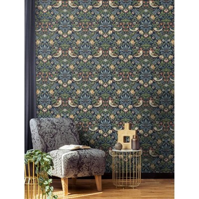 Midnight Blue Botanical Vinyl Peel and Stick Wallpaper Roll