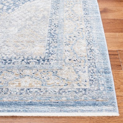 Gray and Blue Hand-Knotted Wool and Viscose Area Rug 8' x 10'
