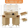 47" Corner Makeup Vanity Desk with Mirror and Light, Wooden Dressing Table with Glass Top & Charging Station, Makeup Vanity Table for Bedroom - 2 of 4