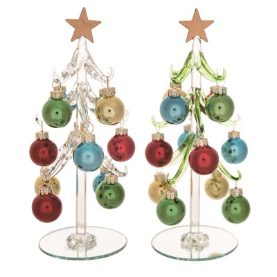 Transpac Glass Tree with Mini Ornament Set of 2 - Perfect Christmas Tree Ornaments for Holiday Decor