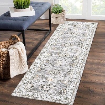 Washable Area Rugs Vintage Floral Living Room Rug Stain-Resistant Low Pile Non Slip Indoor Distressed Print Carpet