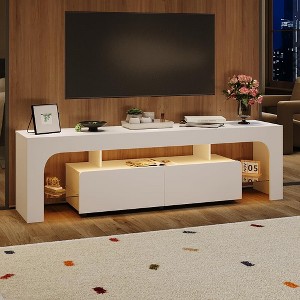 Modern TV Stand Entertainment Center with LED Lighting - 2 Drawers, Open Shelf, 16-Color Remote Control Lights - Holds Up to 70" TV - 1 of 4