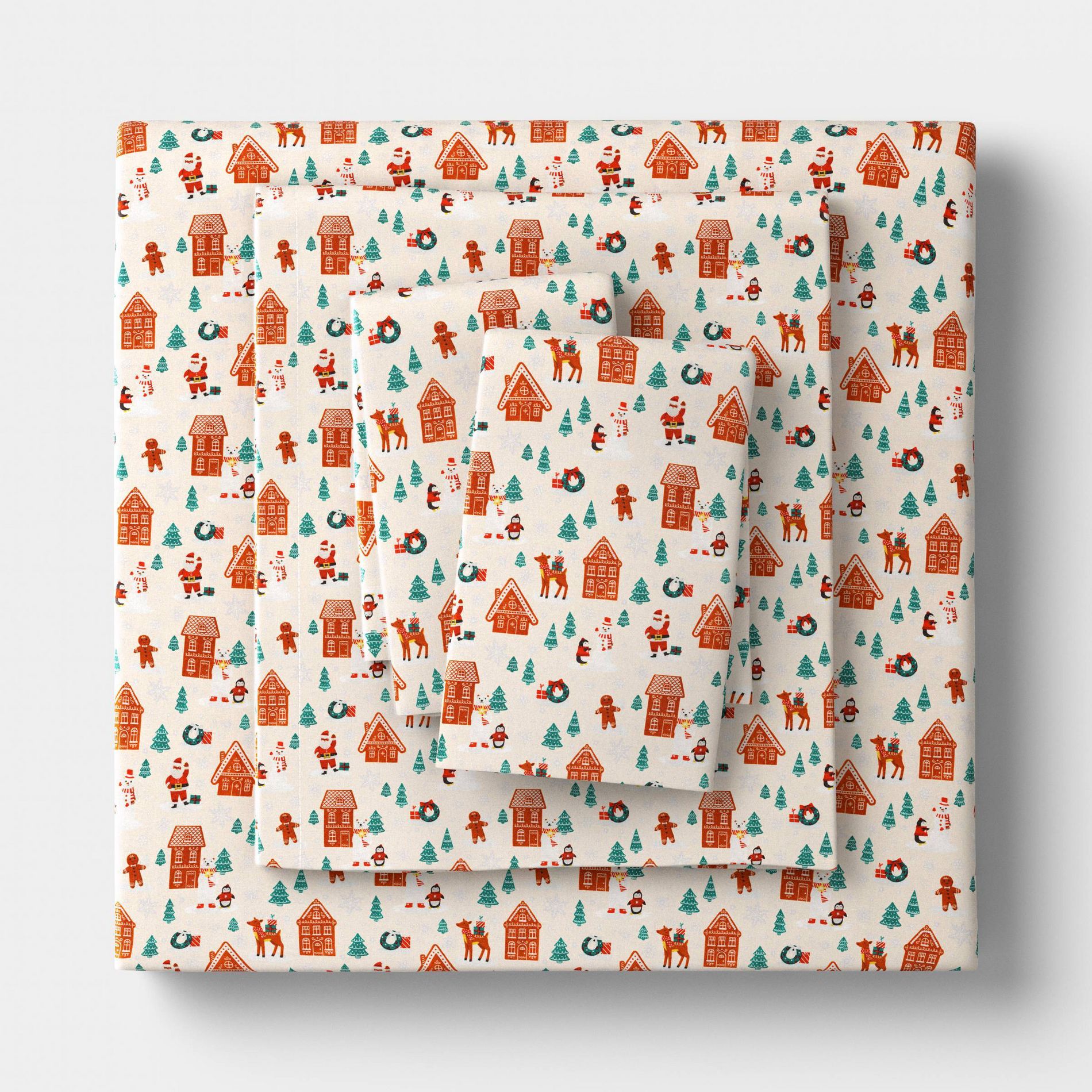 Queen Christmas Flannel Sheet Set Gingerbread Scene - Wondershop™