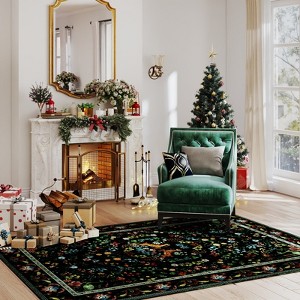 LOVEVOOK Vintage Dark Green Living Room Rug, Washable Floral Area Rugs for Bedroom Dining Room Kitchen, Stain Resistant Non-Slip Large Carpet - 1 of 4