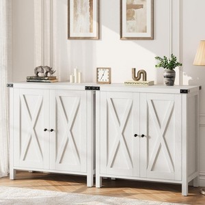 2 Pieces Modern Wooden Sideboard, Farmhouse Sideboard Buffet Cabinet with 2 Doors and Adjustable Shelves, Accent Entryway Console Cabinets - 1 of 4