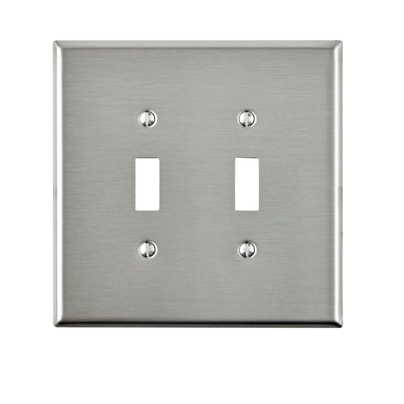 Leviton Silver 2 gang Stainless Steel Toggle Oversized Wall Plate 1 pk, 1 of 2