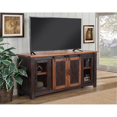 Santa Fe 65" Solid Wood TV Stand Antique Black and Honey - Martin Svensson Home