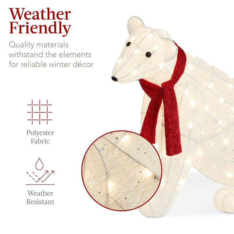 Best Choice Products Large Lighted Polar Bear Family w/ 145 Pre-Strung LED Lights, Zip Ties, Ground Stakes - Red/White, 5 of 8