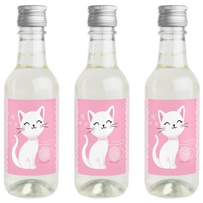 Big Dot of Happiness Purr-fect Kitty Cat - Mini Wine and Champagne Bottle Label Stickers - Kitten Baby Shower or Birthday Party Favor Gift - Set of 16