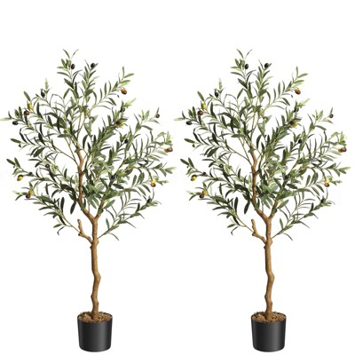 2pcs Artificial Olive Tree 4.25FT(51in) Tall Faux Silk Olive Trees