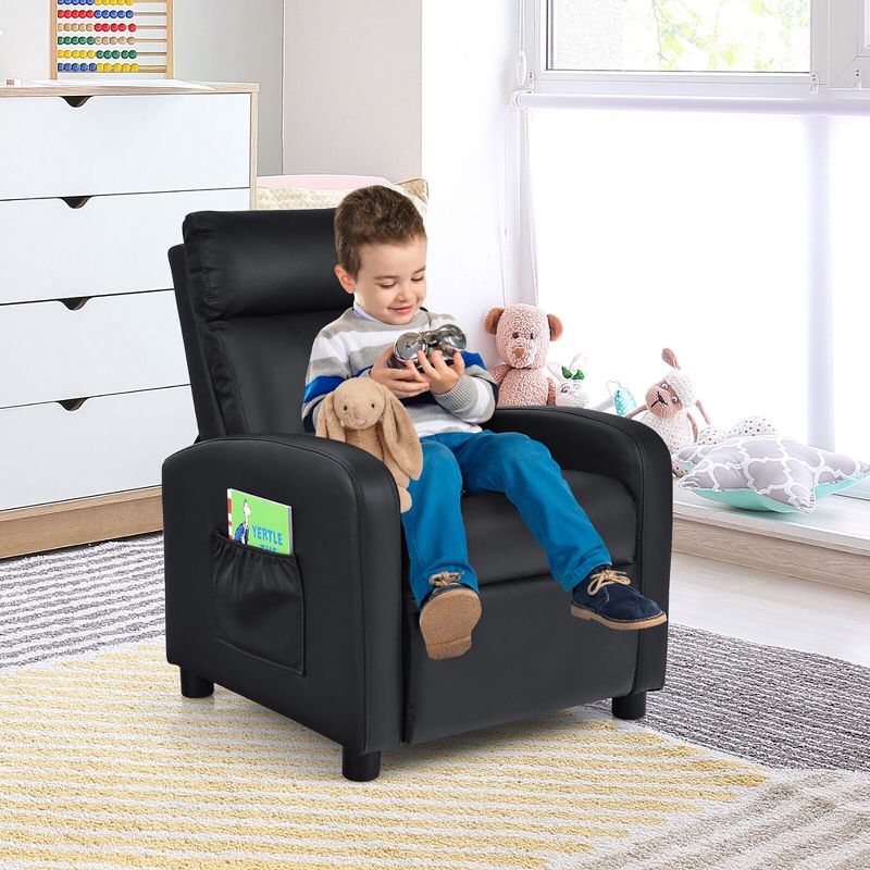 Tangkula Kids Recliner Chair Adjustable Leather Sofa Armchair w/ Footrest Side Pocket, 2 of 10
