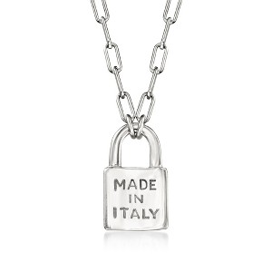 Ross-Simons Italian Sterling Silver "Made in Italy" Lock Pendant Paper Clip Link Necklace - 1 of 4