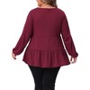 Agnes Orinda Women's Plus Size Waffle Knit Ruffle Hem Tiered V Neck Long Sleeve Casual Flowy Peplum Blouse - 4 of 4