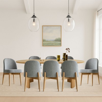 9-Piece Oval Dining Table Set, Modern Wood Table in Black or Oak with 8 Upholstered Dining Chairs, Perfect for Kitchen & Dining Room- Maison Boucle