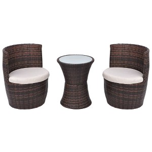 vidaXL Patio Bistro Set 3 Piece Patio Round Table Set Conversation Set Rattan - Brown - 1 of 4