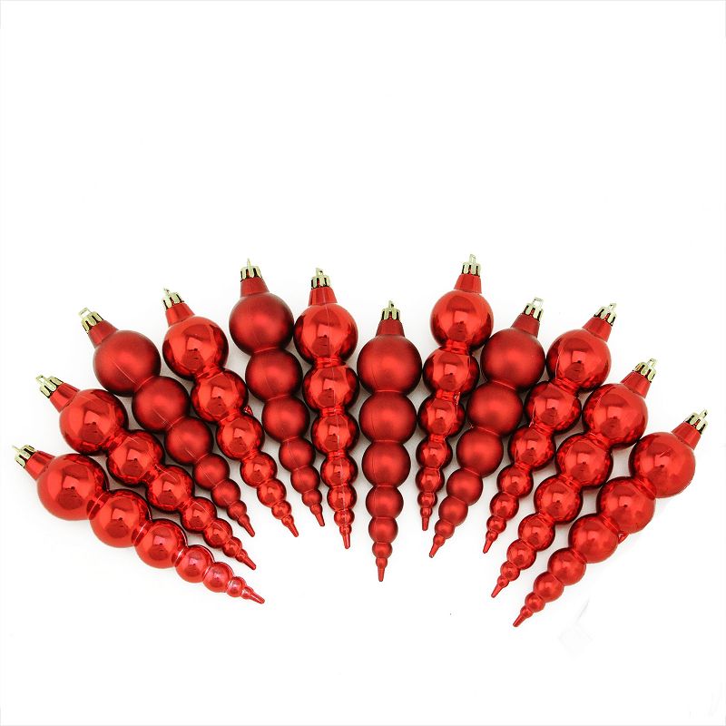 Northlight 12ct Red Shatterproof 2-Finish Finial Christmas Ornaments 6", 1 of 2