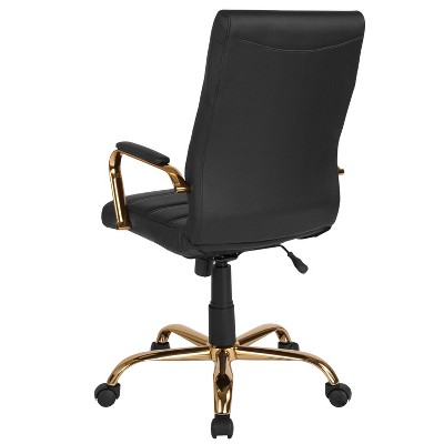 Elegant High-Back Black LeatherSoft Executive Chair with Gold Metal Frame