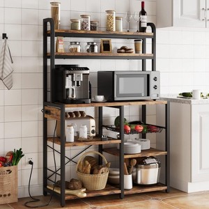 6-Tier Bakers Rack with Power Outlet, Large Microwave Stand Kitchen Utility Storage Shelf with Wire Basket, for Kitchen, Dining Room - 1 of 4