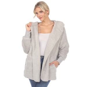 Women's Plush Hooded Cardigan with Pockets - White Mark - 1 of 4
