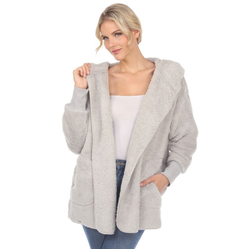 Women's Plush Hooded Cardigan with Pockets - White Mark, 1 of 6