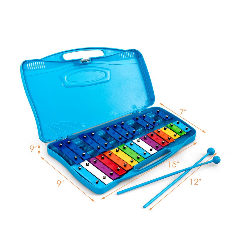 Costway 25 Notes Kids Glockenspiel Chromatic Metal Xylophone w/Case and 2 Mallets, 3 of 10