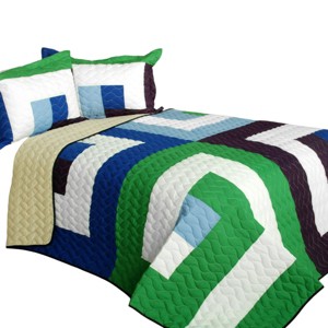 Slickblue Full/Queen Quilt Set, 100% TC Fabric Vermicelli Quilted Patchwork, Reversible, Multi Design & Color, 3pc - 1 of 4