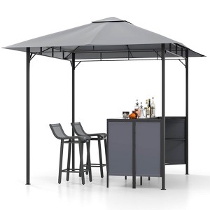 Costway 3 PCS Patio Bar Set with  2 Bar Stools Tempered Glass Bar Table Storage Shelf - 1 of 4