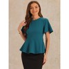 Allegra K Women's Round Neck Flutter Sleeve Belted Waist Office Peplum Blouse - 4 of 4