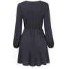 Women's Wrap V Neck Swing Long Sleeve Mini Dress Elastic Waist Fit Flare Dress - 4 of 4