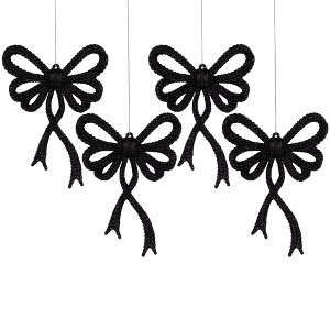 Northlight Set of 4 Black Glitter Bowtie Christmas Ornaments 6" - 1 of 4