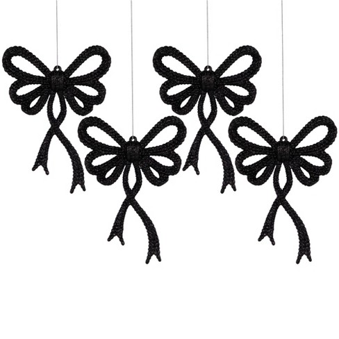 Northlight Set of 4 Black Glitter Bowtie Christmas Ornaments 6" - image 1 of 4