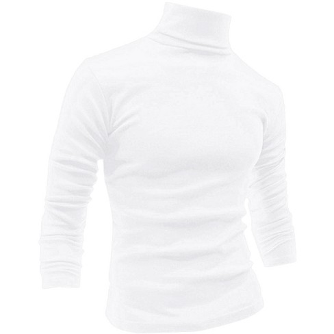 Lars Amadeus Men's Turtleneck Top Slim Fit Long Sleeve Pullover Mock Turtle  Neck Shirt White 50