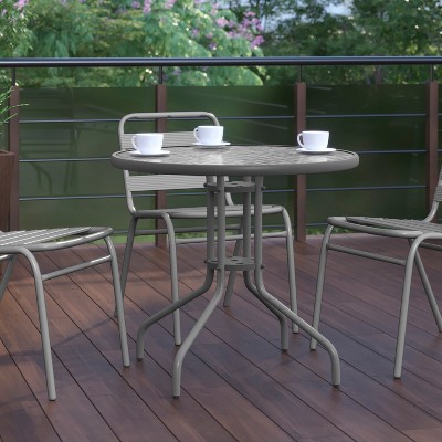 Bellamy 31.5'' Silver Round Tempered Glass Dining Table