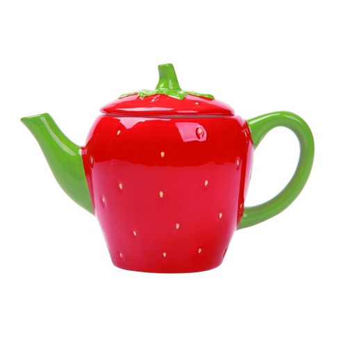 Transpac Ceramic 7.25 in. Red Spring Strawberry Tea Pot