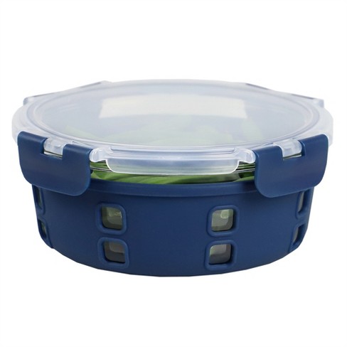 Michael Graves Design Round 32 Ounce High Borosilicate Glass Food Storage Container with Plastic Lid, Indigo - image 1 of 4