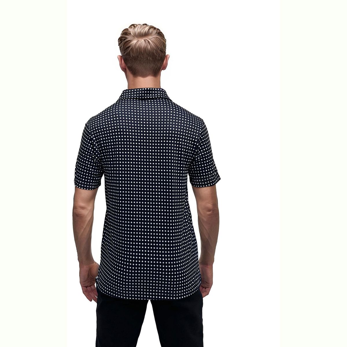24seven men Wrinkle Resistant 3 Button Machine Washable Polka Dot Polo Shirt - thumbnail 3
