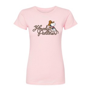 Women's - Peanuts - Howdy Partner Snoopy -Juniors Fitted Short Sleeve Graohic T-Shirt Fitted Graphic T-Shirt - 1 of 2