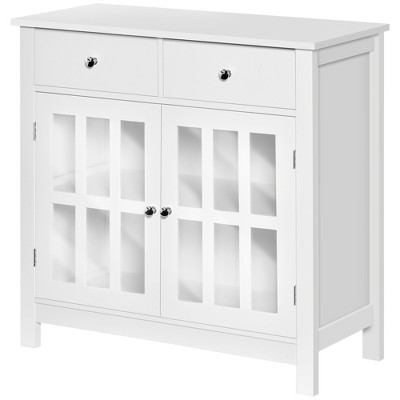 Modern White Sideboard Buffet with Glass Doors and Drawers