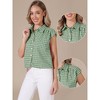 INSPIRE CHIC Women's Turndown Collar Cap Sleeve Summer Check Plaid Vintage Button Up Blouses - 2 of 4