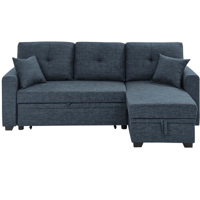 TiramisuBest 85.5" Sleeper Sofa Bed with Storage Chaise, Reversible L-Shaped Couch, Blue Upholstered Sectional for Living Room & Small Space