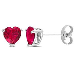 EVERLY JEWELRY | Sterling Silver 3ct TGW Heart-cut Red Cubic Zirconia Stud Earrings - 1 of 4